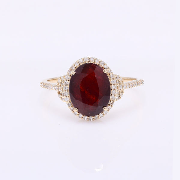 3.13 Ct Oval Mixed Cut Natural Corundum Ruby 14K Gold Ring
