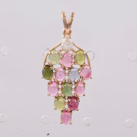 3.04 Ct Oval Cabochon Cut Natural Multi-Coloured Tourmaline 14K Gold Pendant