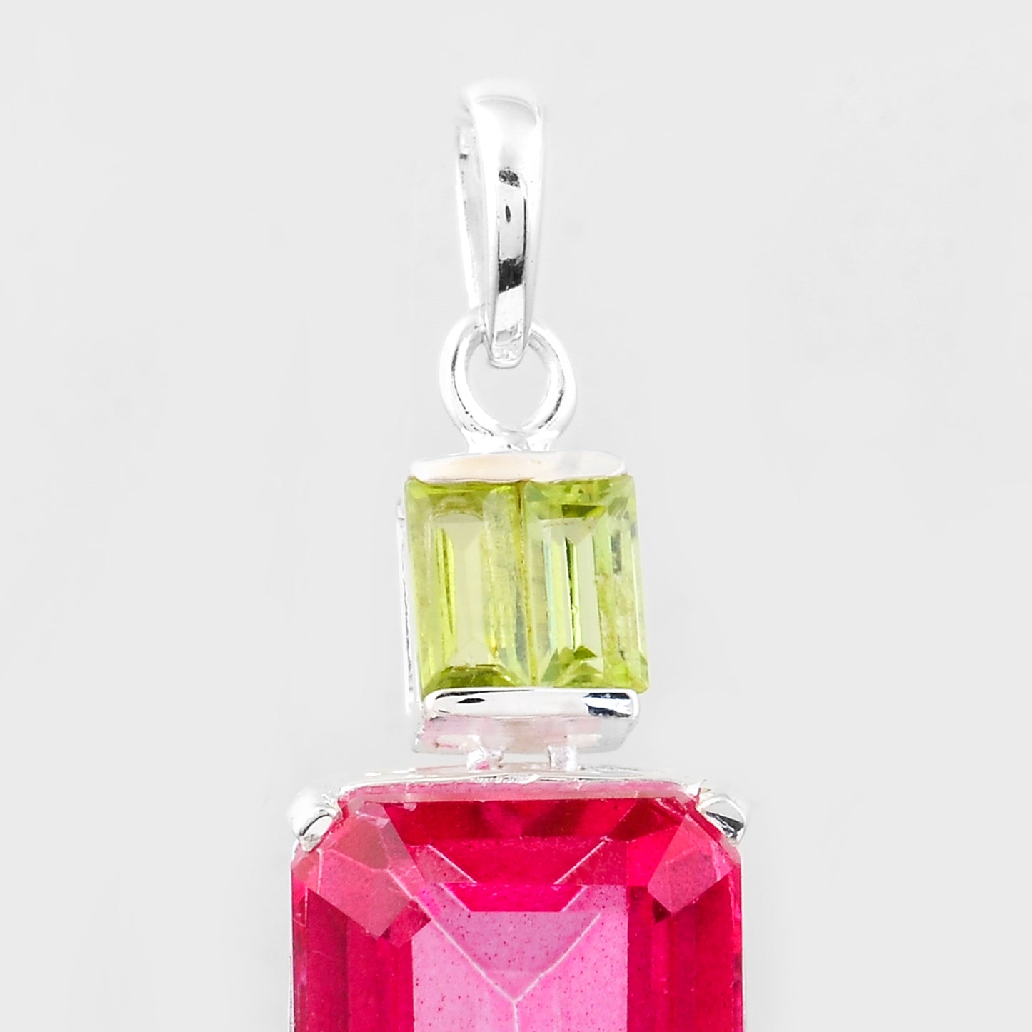 9.80 Ct Octagon Pink Topaz, Peridot, 925 Sterling Silver Pendant