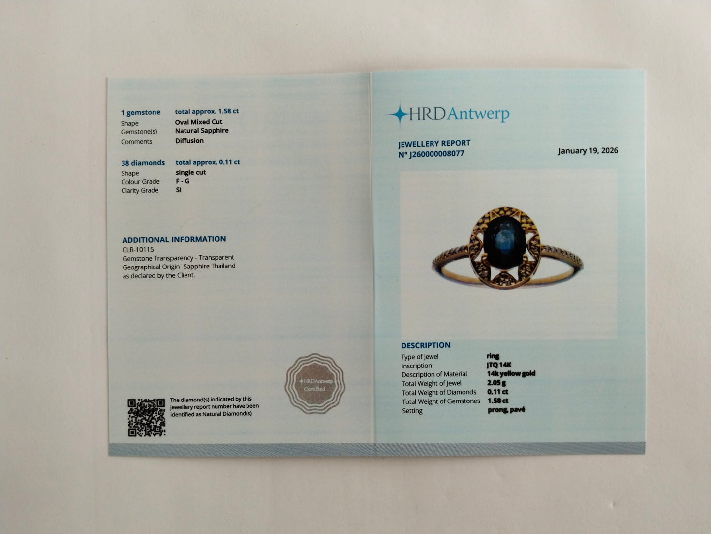 1.69 Ct Oval Mixed Cut Natural Sapphire 14K Gold Ring