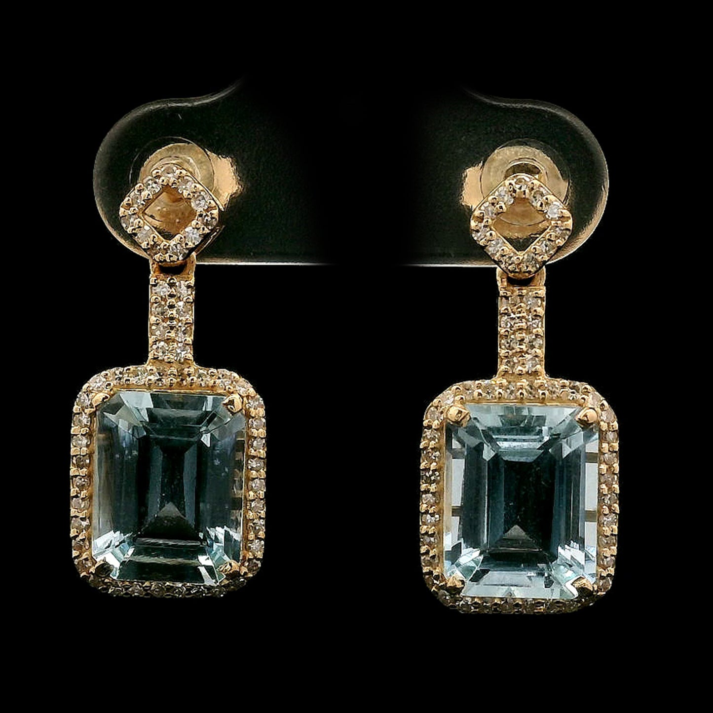4.02 Ct Octagon Step Cut Natural Aquamarine 14K Gold Earrings