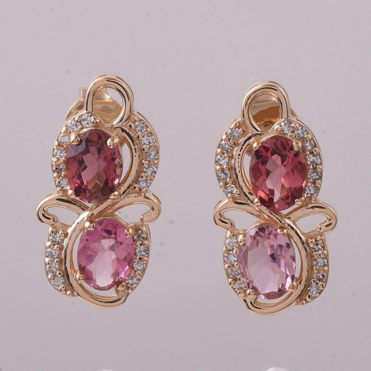 1.88 Ct Oval Mixed Cut Natural Multi-Coloured Tourmaline 14K Gold Earrings