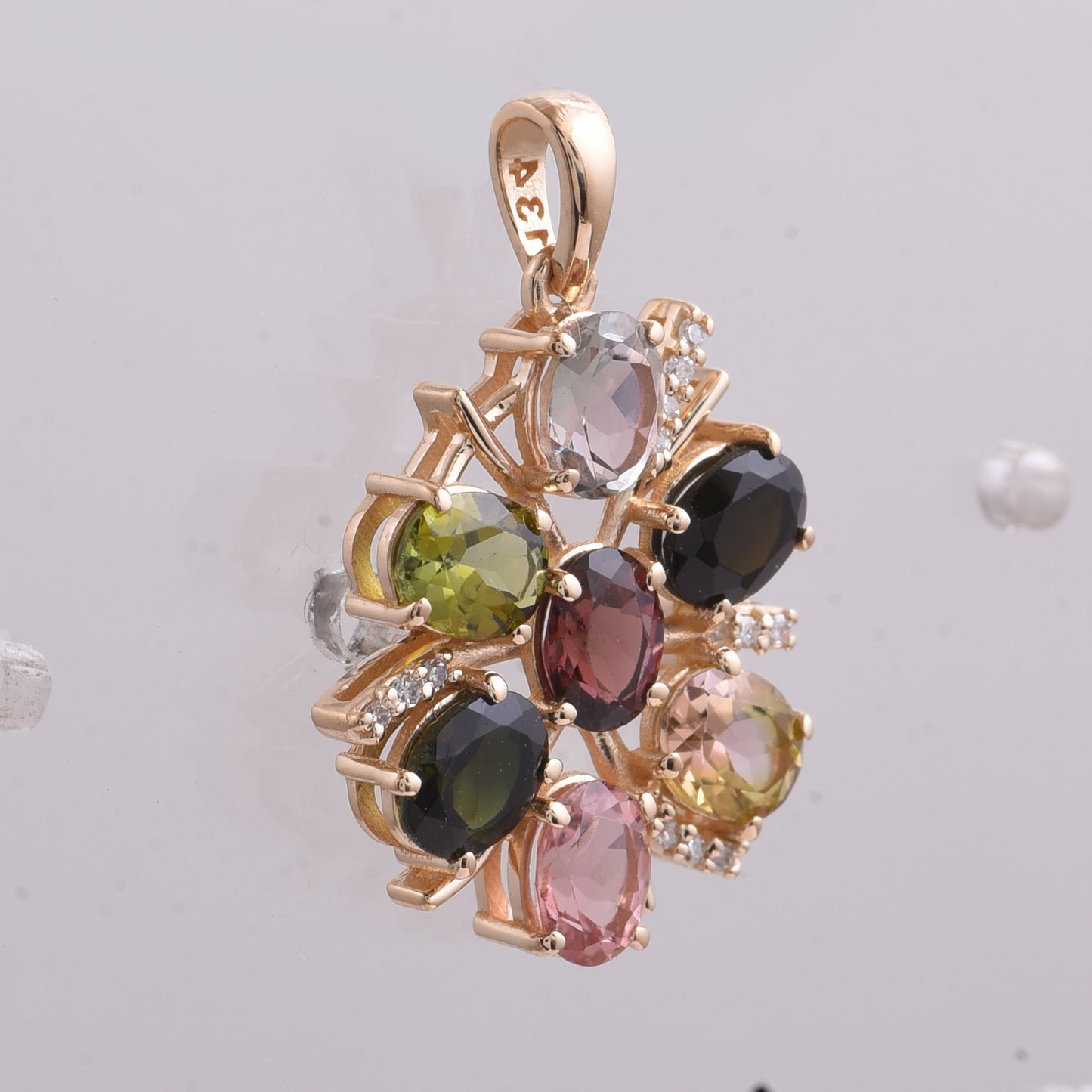 2.48 Ct Oval Mixed Cut Natural Multi-Coloured Tourmaline 14K Gold Pendant