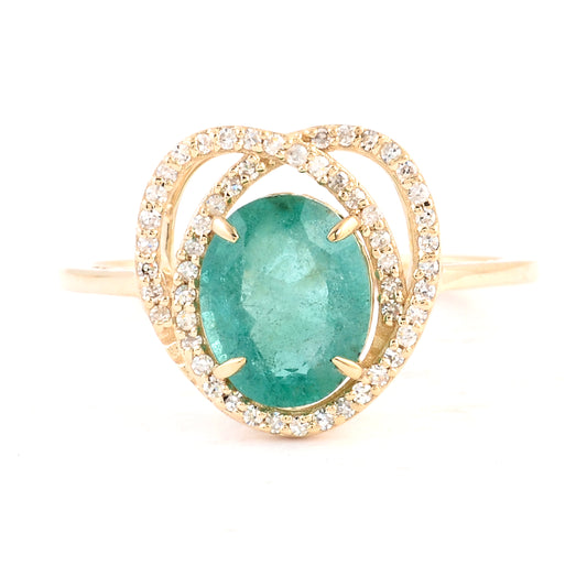 1.89 Ct Oval Mixed Cut Natural Beryl Emerald 14K Gold Ring