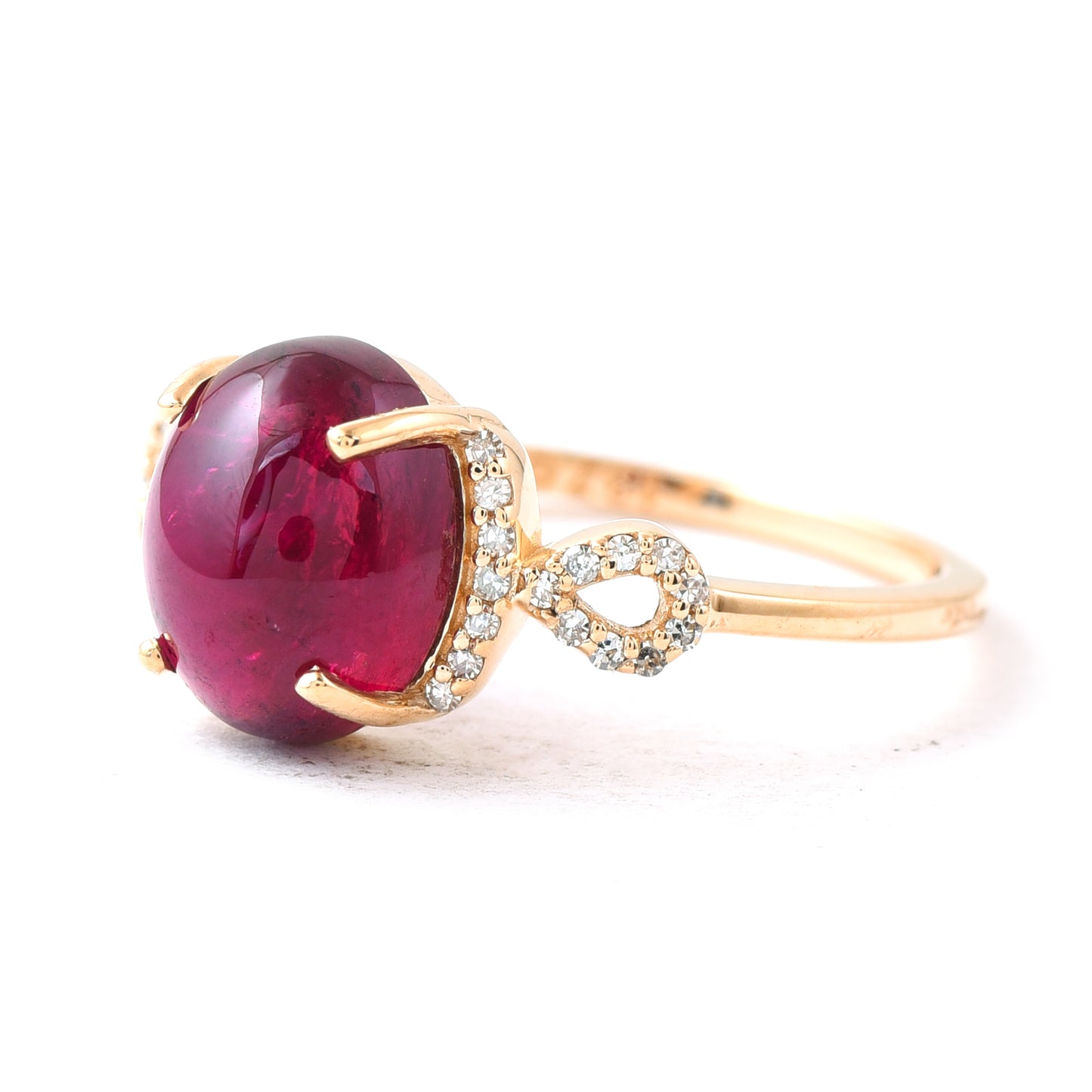 1.74 Ct Oval Cabochon Cut Natural Rubellite 14K Gold Ring