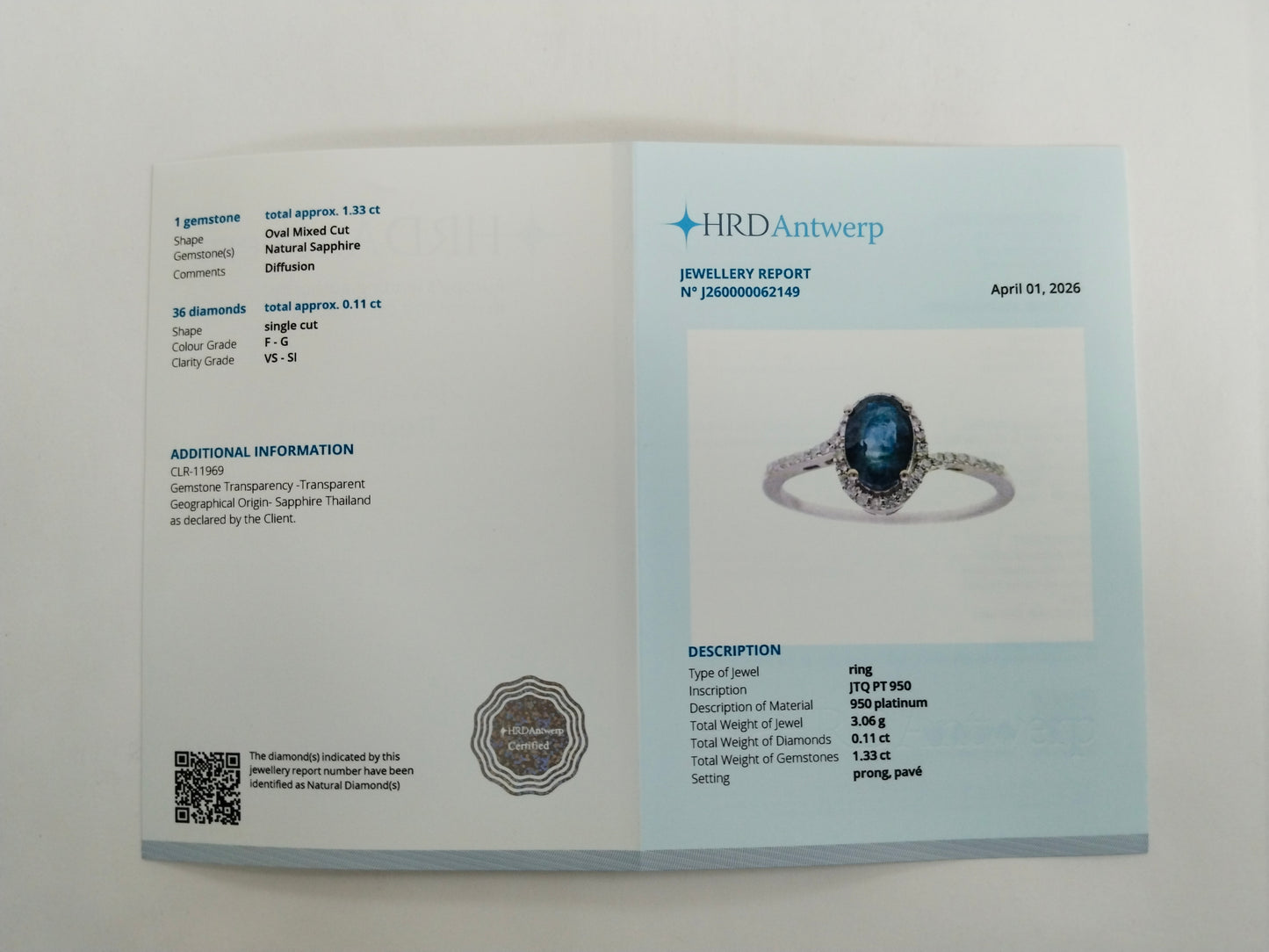 1.44 Ct Oval Mixed Cut Natural Sapphire 950 Platinum Ring