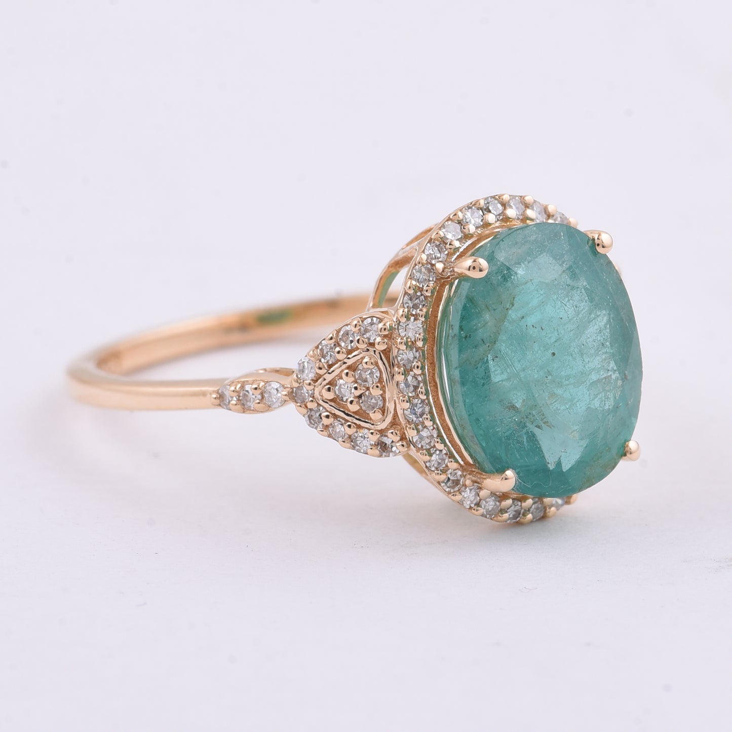 3.07 Ct Oval Natural Emerald 14K Gold Ring