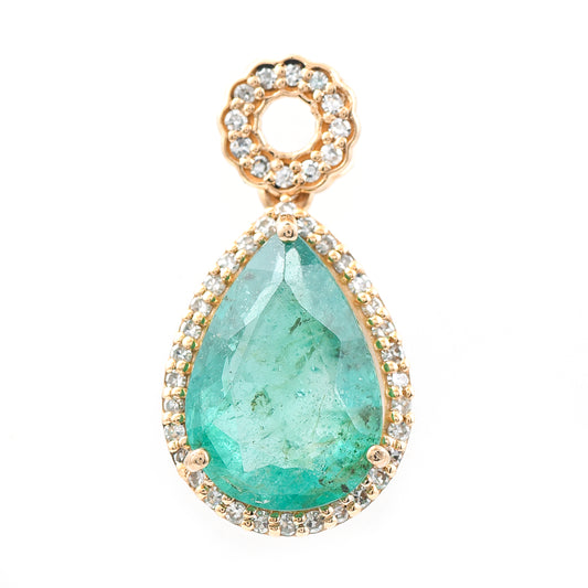 2.21 Ct Pear Mixed Cut Natural Emerald 14K Gold Pendant