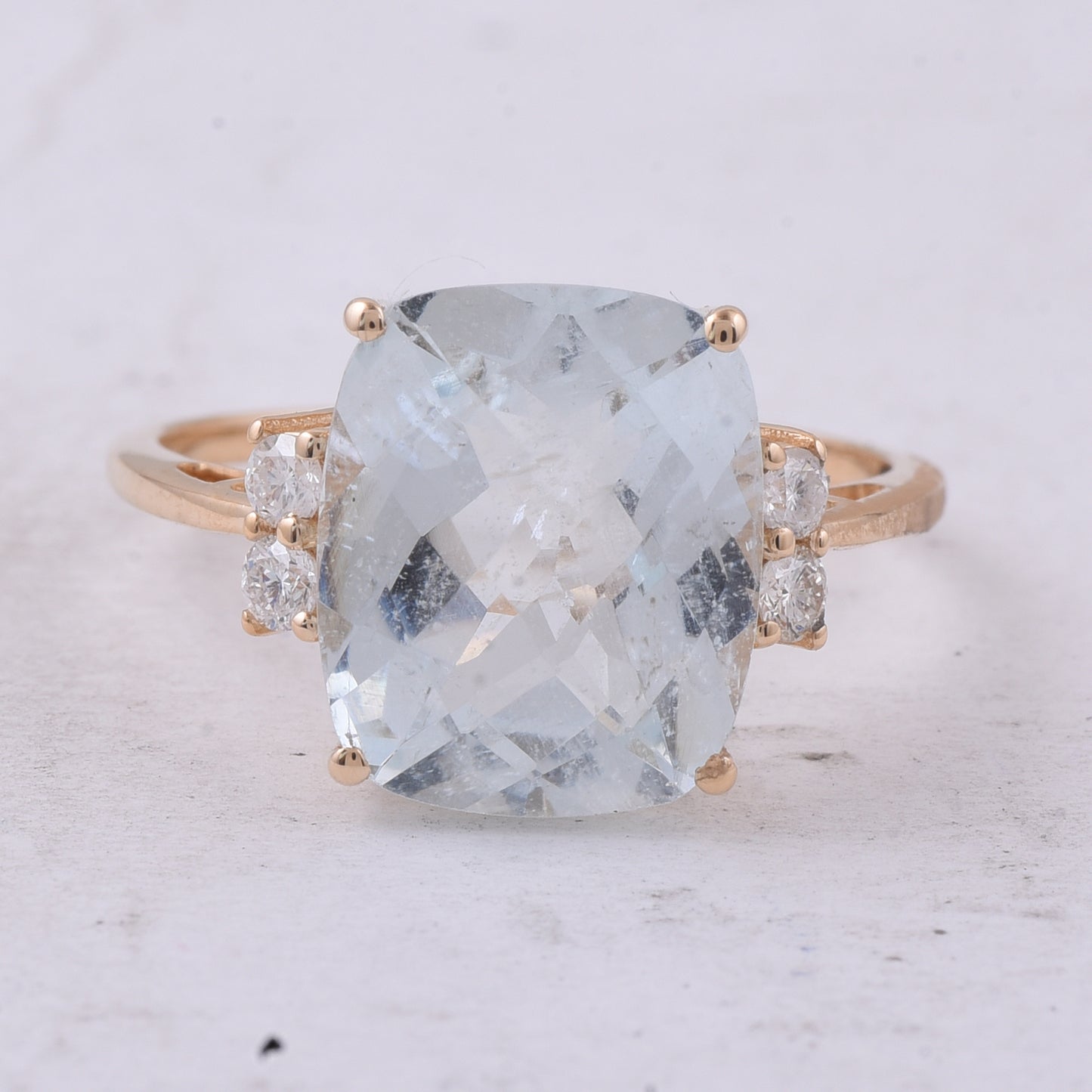4.88 Ct Cushion Natural Aquamarine 14K Gold Ring