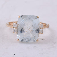 4.88 Ct Cushion Natural Aquamarine 14K Gold Ring