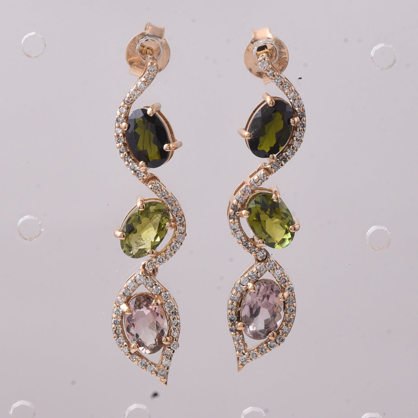 3.68 Ct Oval Mixed Cut Natural Multi-Coloured Tourmaline 14K Gold Earrings