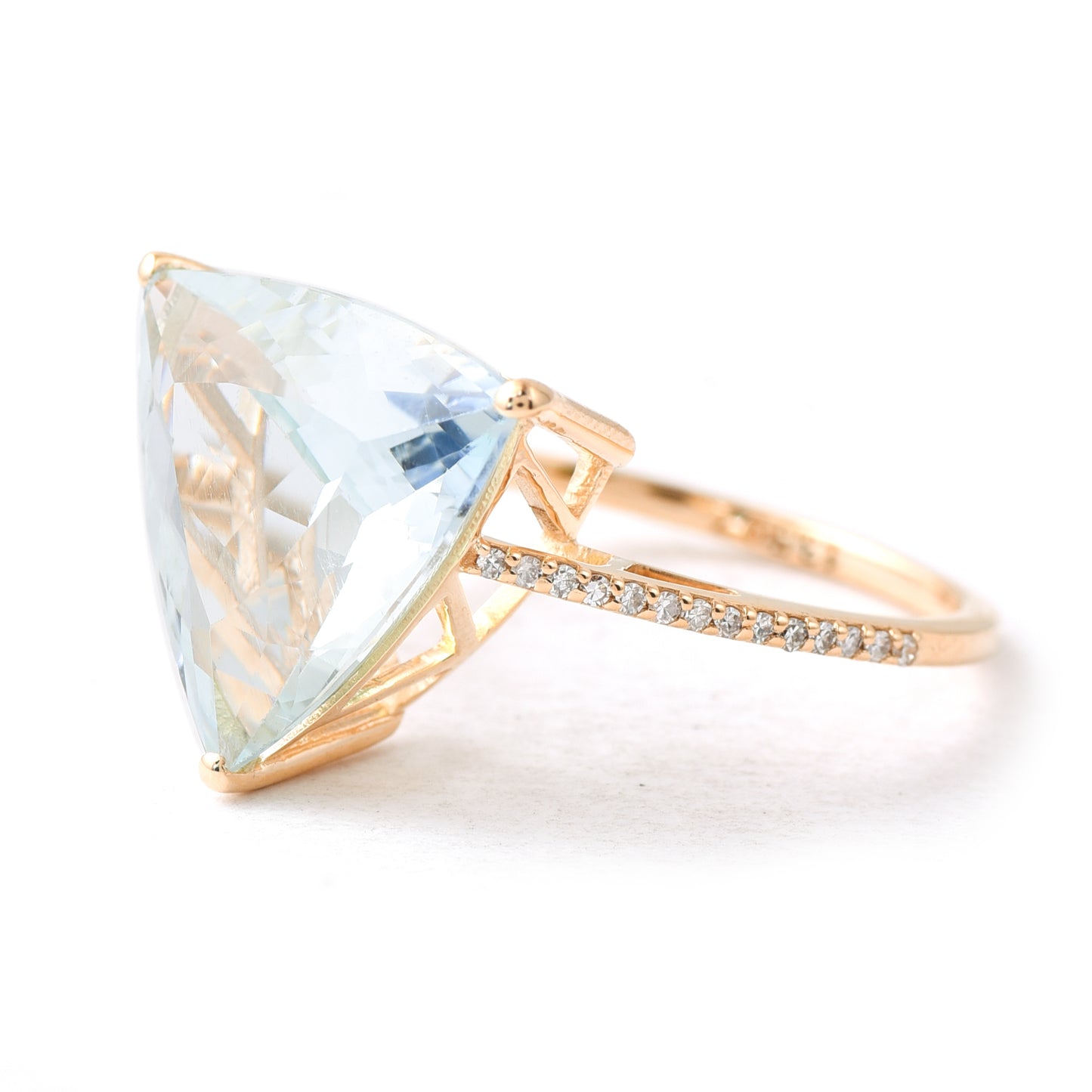 2.09 Ct Triangle Mixed Cut Natural Aquamarine 14K Gold Ring