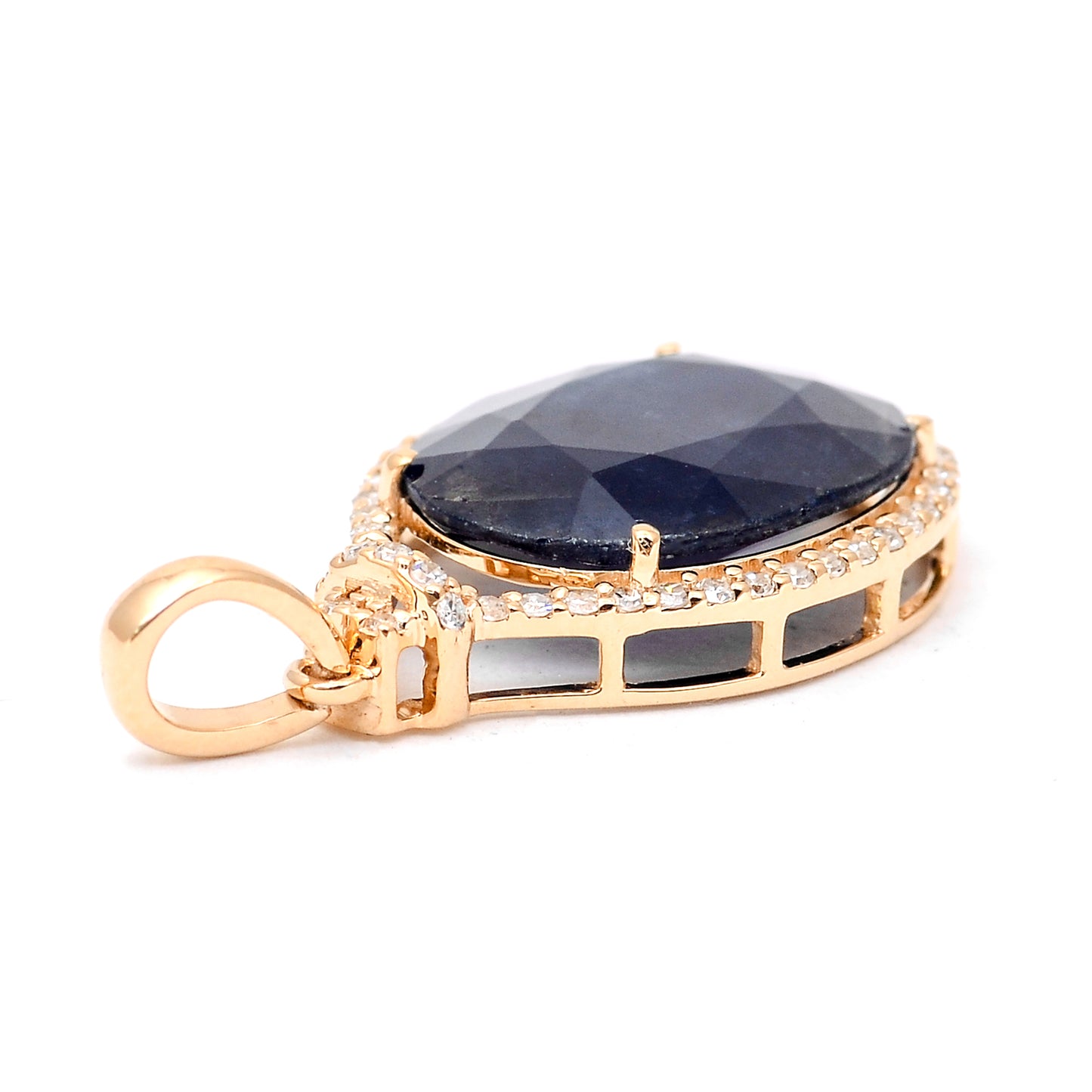4.34 Ct Oval Mixed Cut Natural Sapphire 14K Gold Pendant
