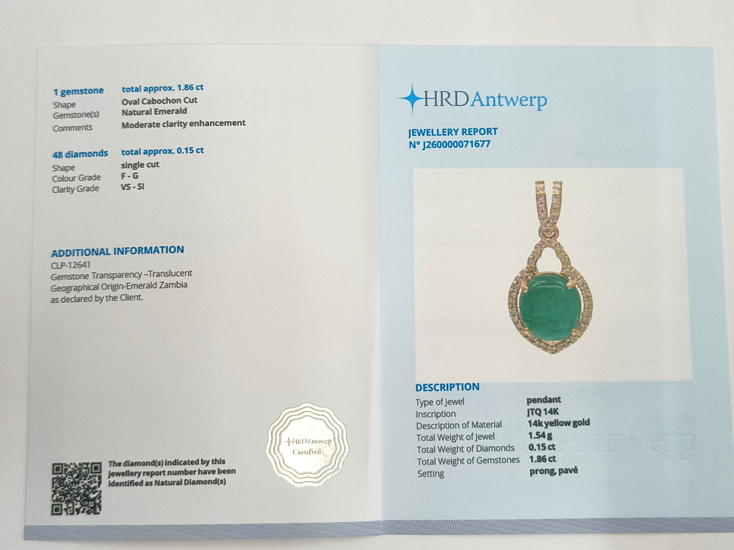 2.01 Ct Oval Cabochon Cut Natural Emerald 14K Gold Pendant