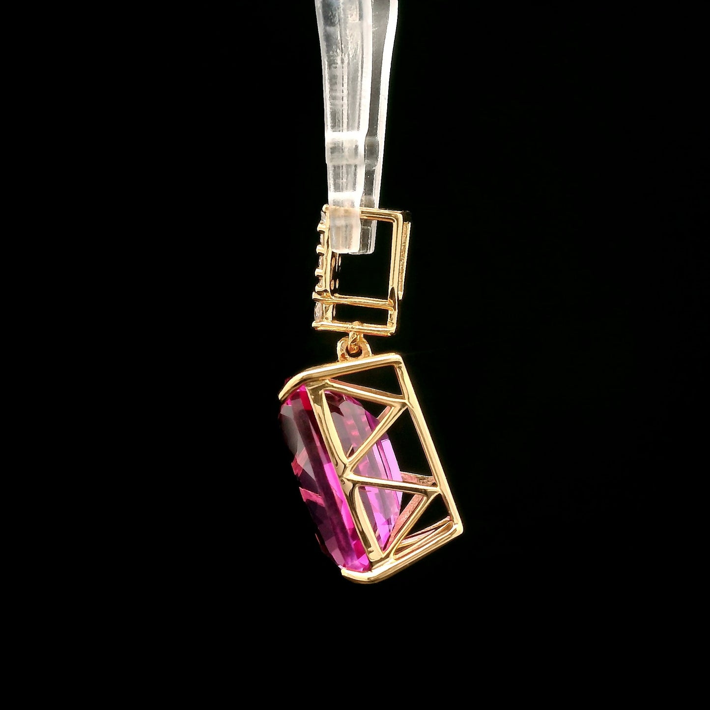 7.07 Ct Rectangular Cushion Mixed Cut Lab Grown Pink Sapphire 14K Gold Pendant