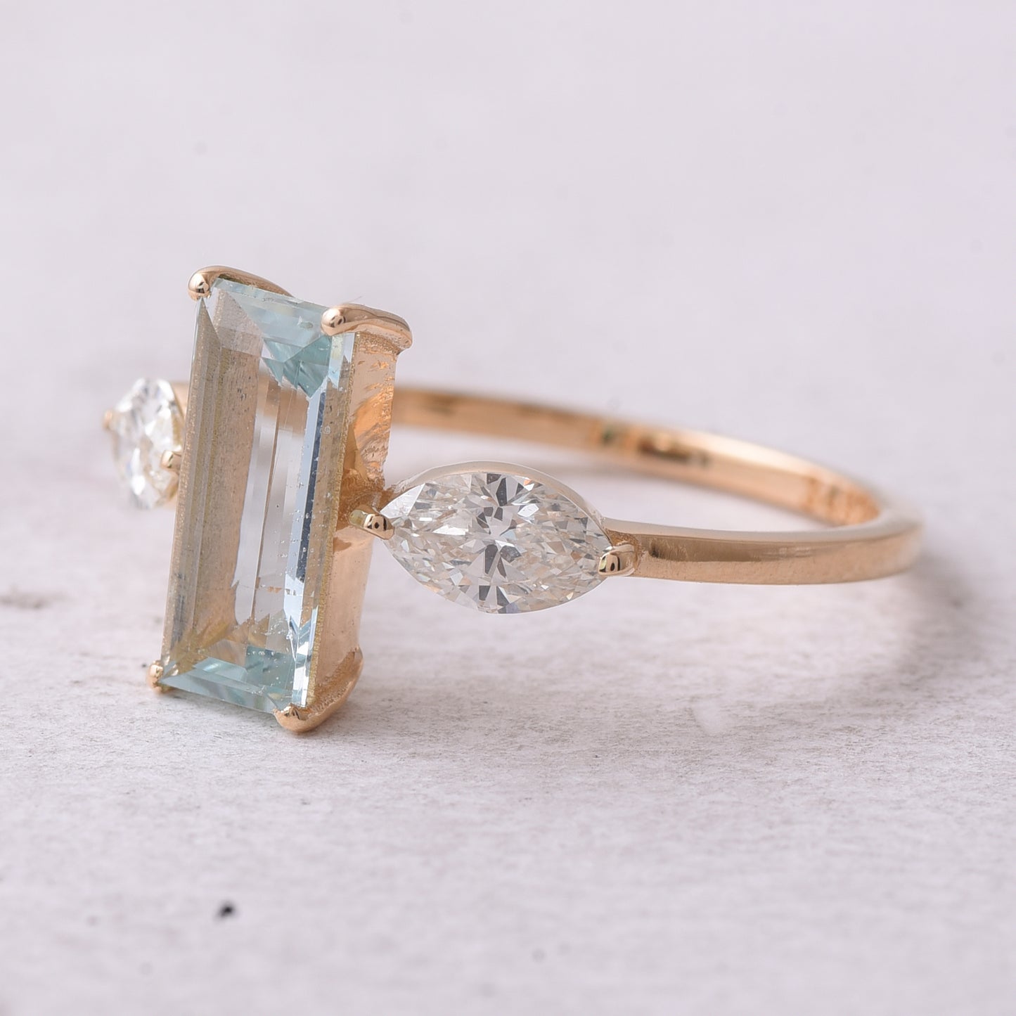 1.66 Ct Rectangle Step Cut Natural Aquamarine 14K Gold Ring
