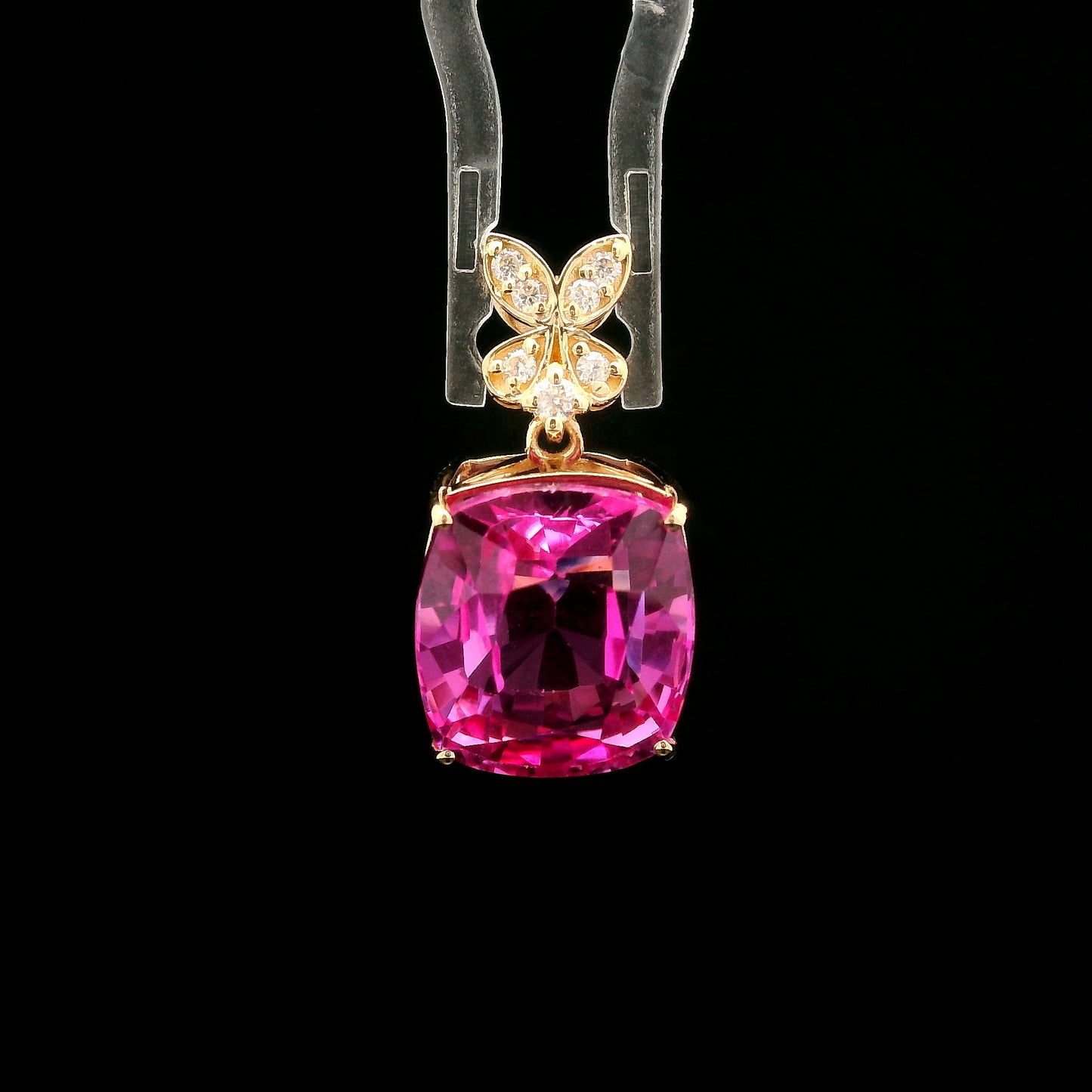 8.50 Ct Rectangular Cushion Mixed Cut Lab Grown Pink Sapphire 14K Gold Pendant