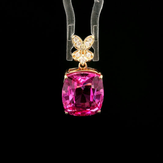 8.50 Ct Rectangular Cushion Mixed Cut Lab Grown Pink Sapphire 14K Gold Pendant