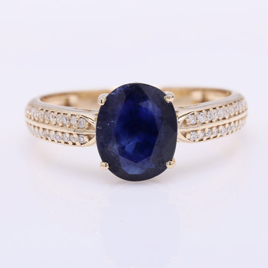 2.12 Ct Oval Mixed Cut Natural Sapphire 14K Gold Ring