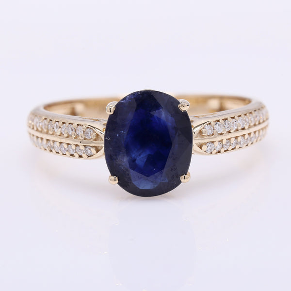 2.12 Ct Oval Mixed Cut Natural Sapphire 14K Gold Ring
