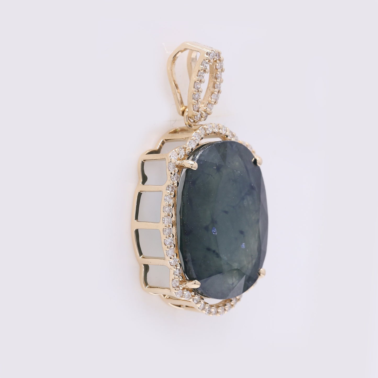 11.13 Ct Cushion Mixed Cut Natural Sapphire 14K Gold Pendant