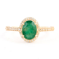 1.22 Ct Oval Mixed Cut Natural Beryl Emerald 14K Gold Ring