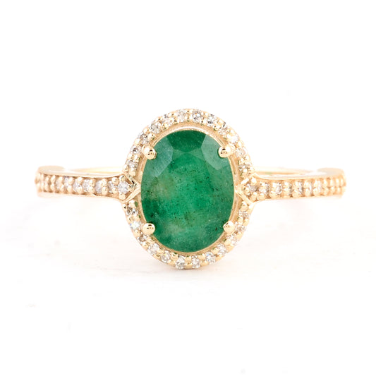 1.22 Ct Oval Mixed Cut Natural Beryl Emerald 14K Gold Ring