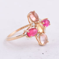 2.75 Ct Oval Natural Multi Coloured Tourmaline 14K Gold Ring