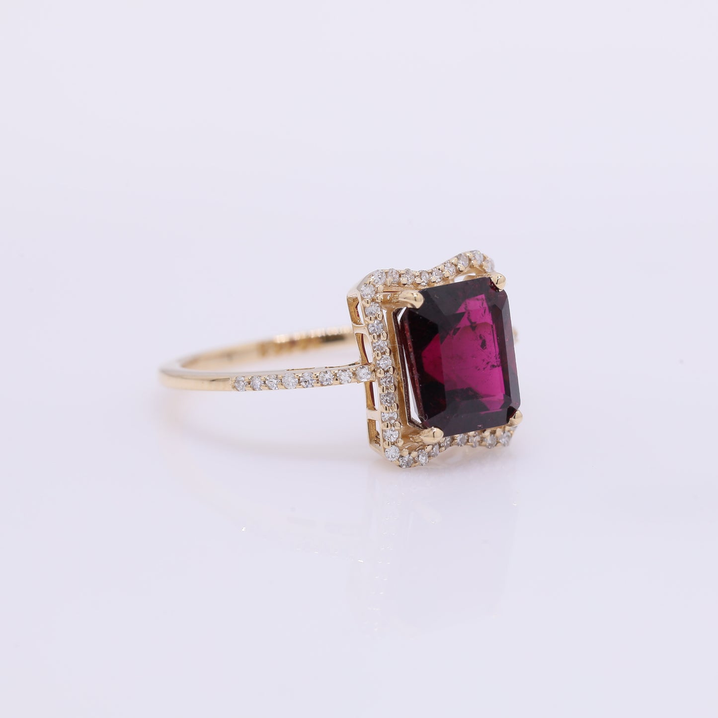 2.57 Ct Octagon Step Cut Natural Rubellite 14K Gold Ring