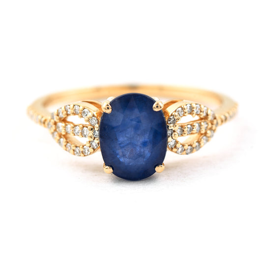 1.97 Ct Oval Mixed Cut Natural Sapphire 14K Gold Ring