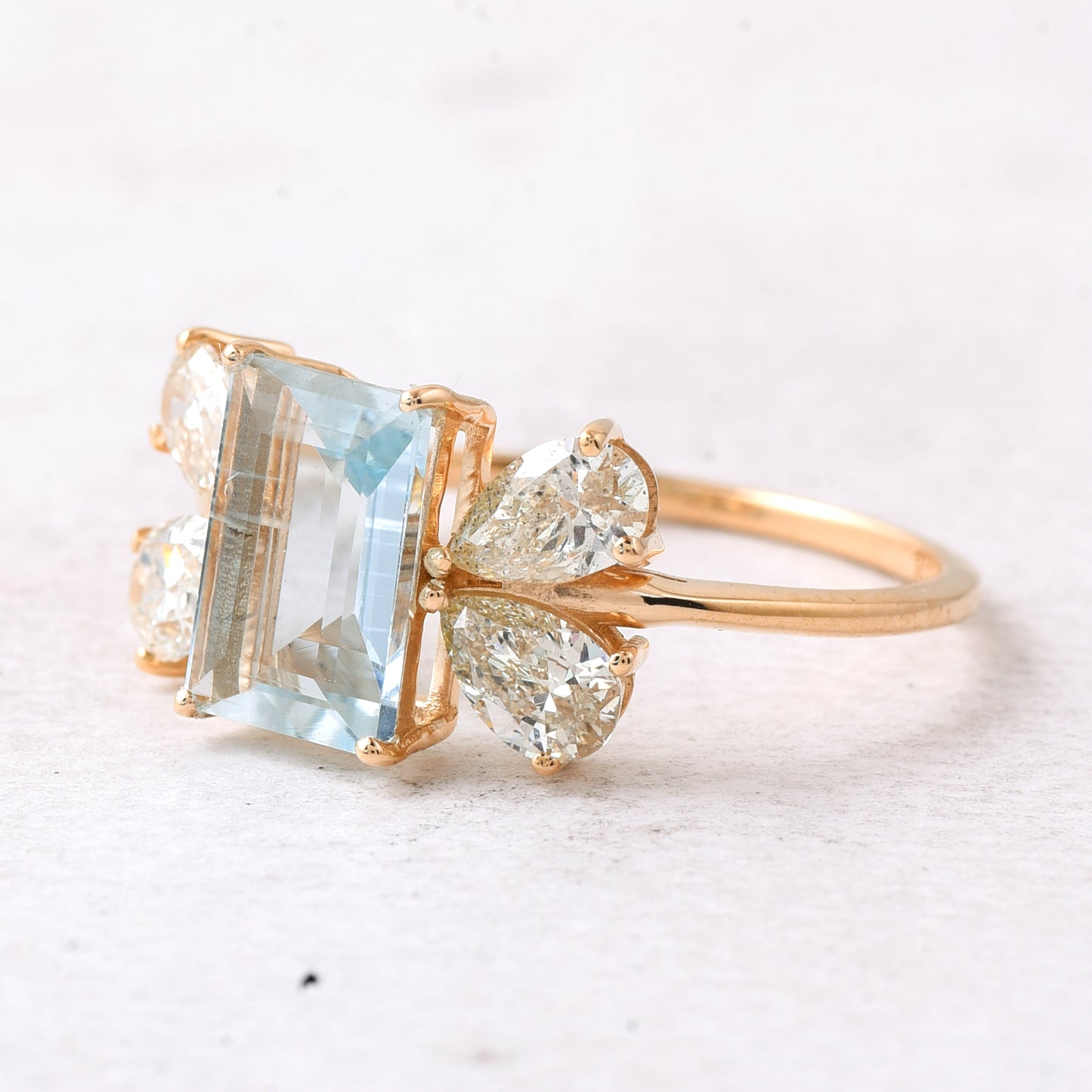 2.47 Ct Rectangle Step Cut Natural Aquamarine 14K Gold Ring