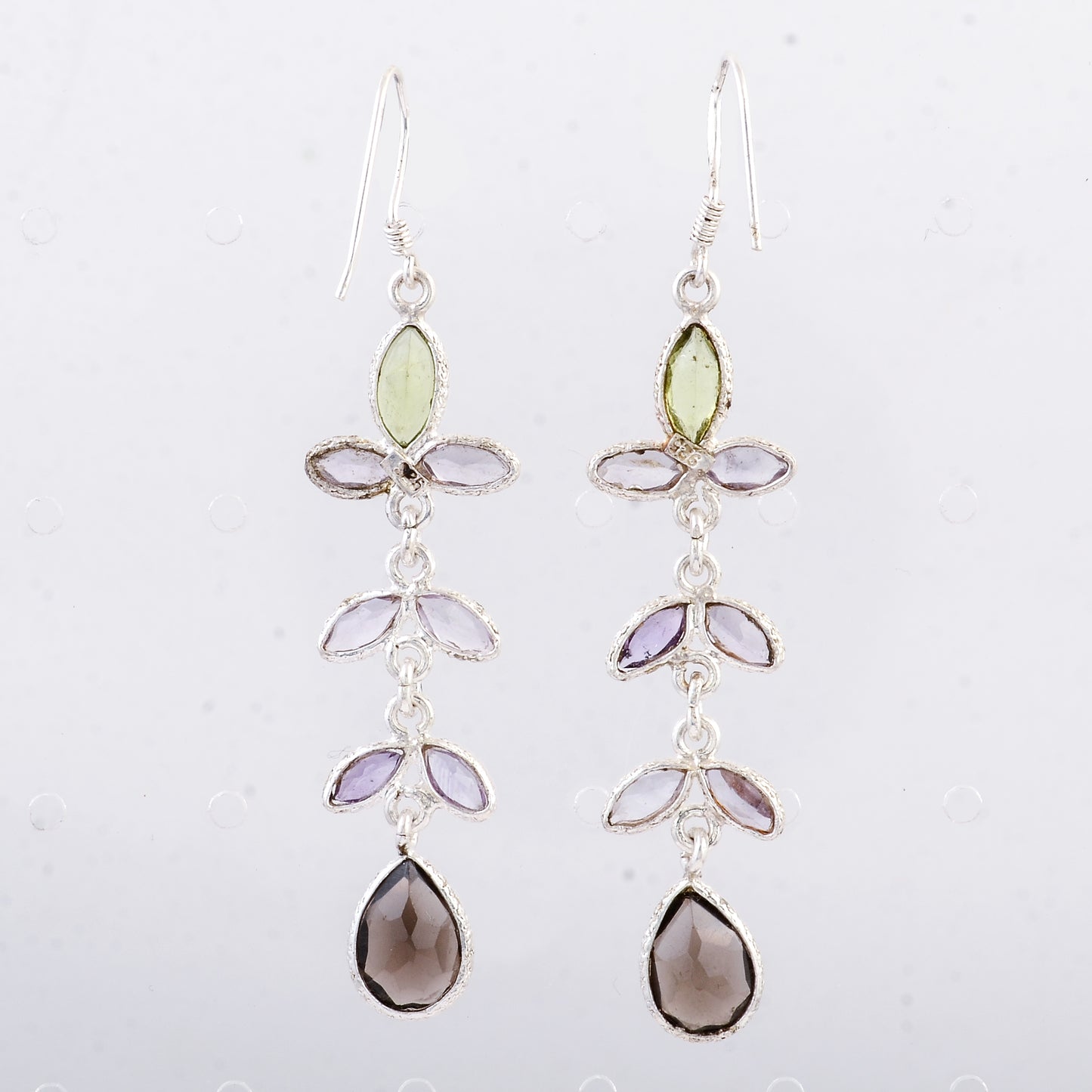 10.18 Ct Smoky Quartz, Peridot 925 Sterling Silver Earrings
