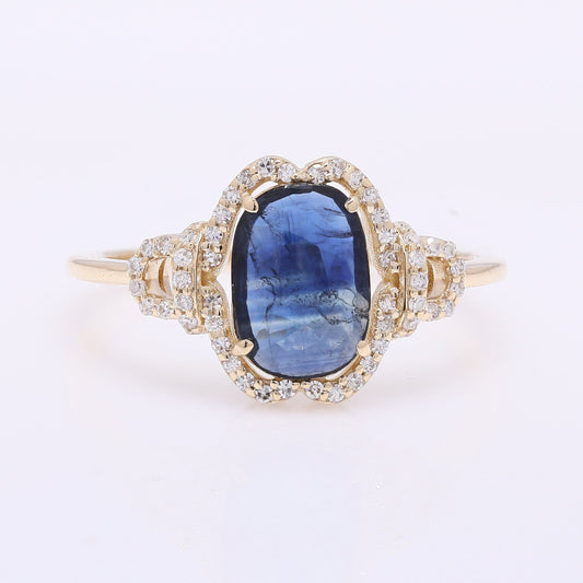 1.34 Ct Cushion Mixed Cut Natural Sapphire 14K Gold Ring