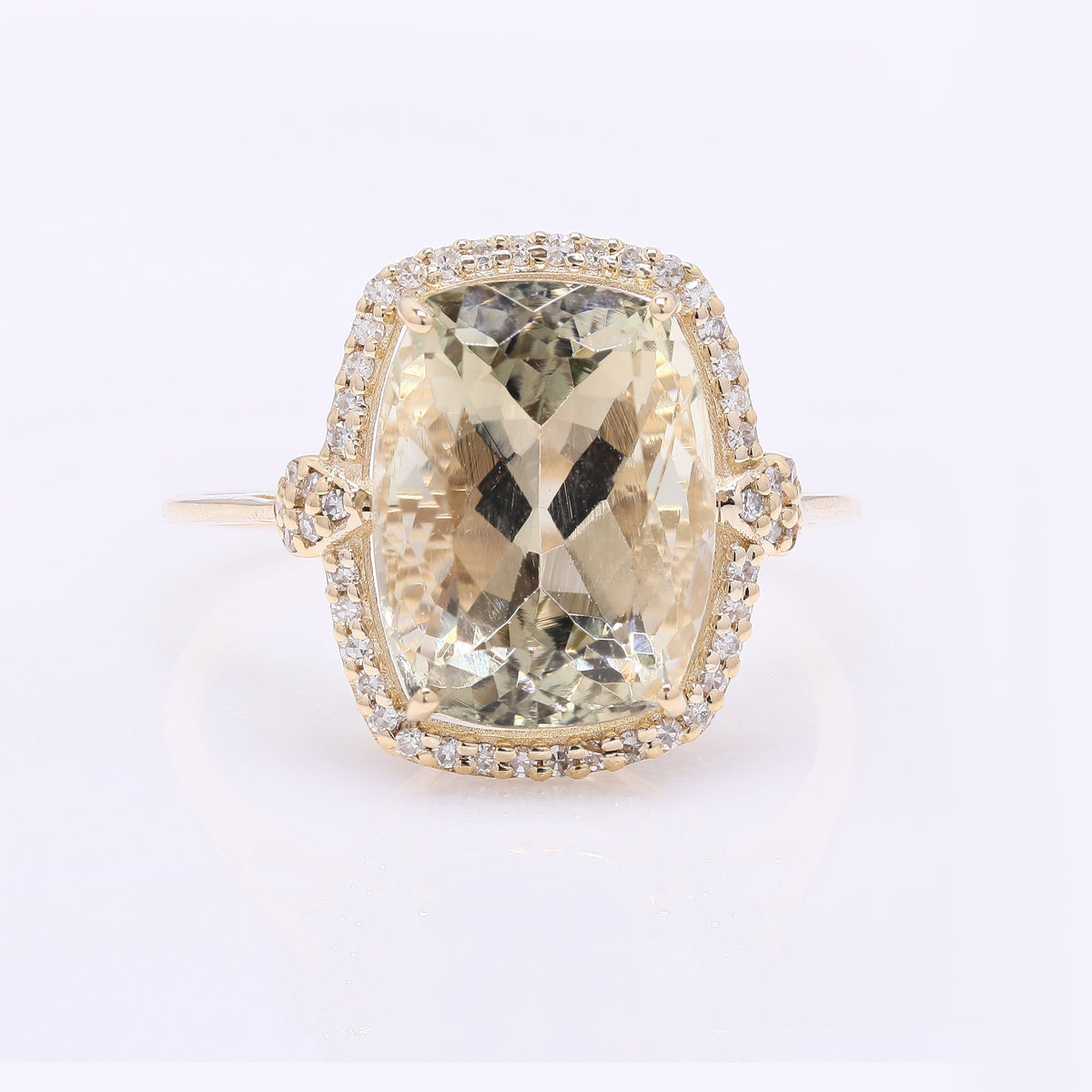 5.59 Ct Cushion Mixed Cut Natural Sunstone 14K Gold Ring