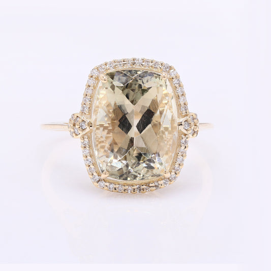 5.59 Ct Cushion Mixed Cut Natural Sunstone 14K Gold Ring
