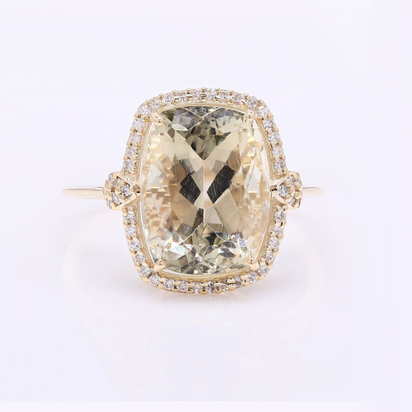 5.59 Ct Cushion Mixed Cut Natural Sunstone 14K Gold Ring