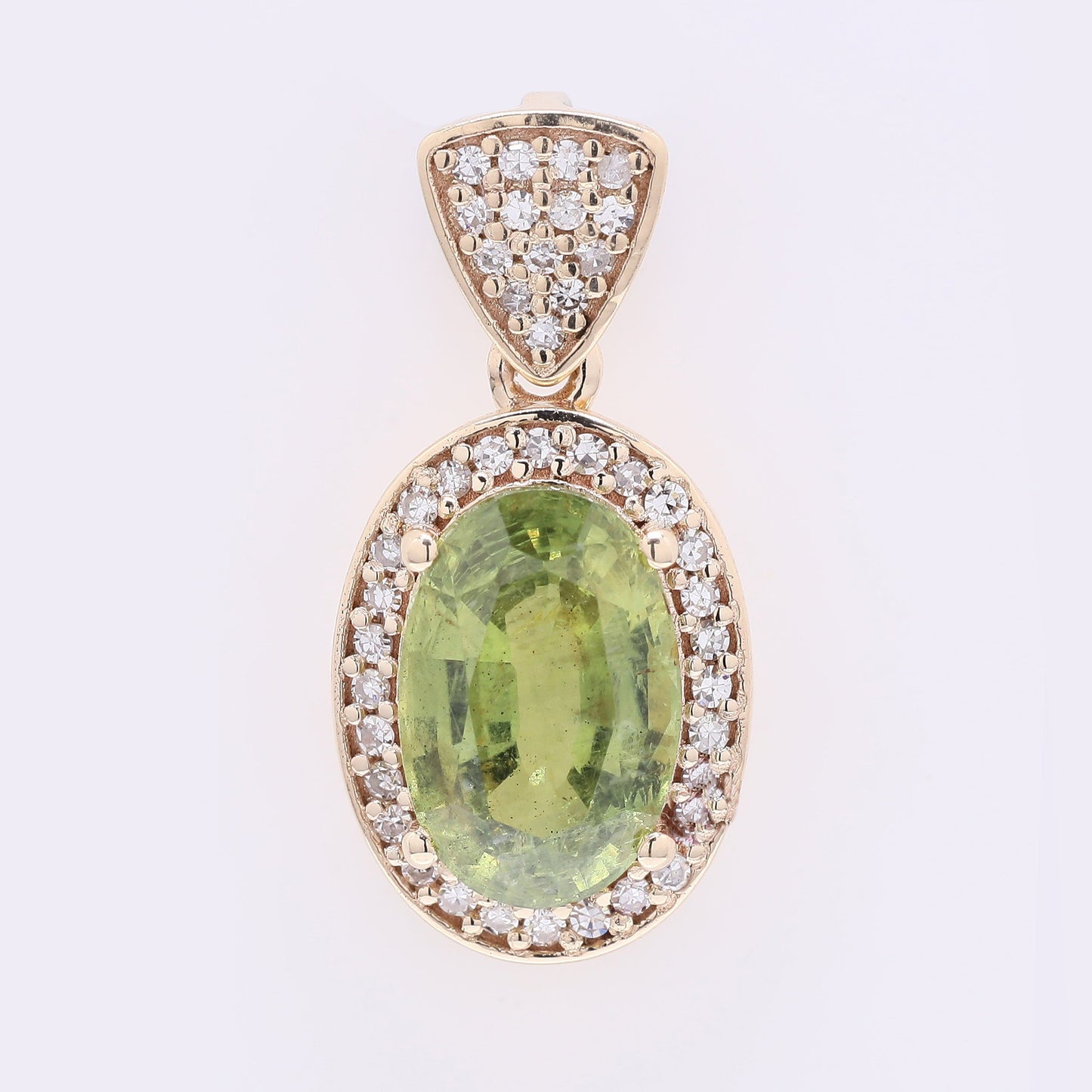 2.35 Ct Oval Mixed Cut Natural Green Sapphire 14K Gold Pendant
