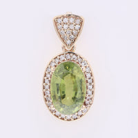 2.35 Ct Oval Mixed Cut Natural Green Sapphire 14K Gold Pendant