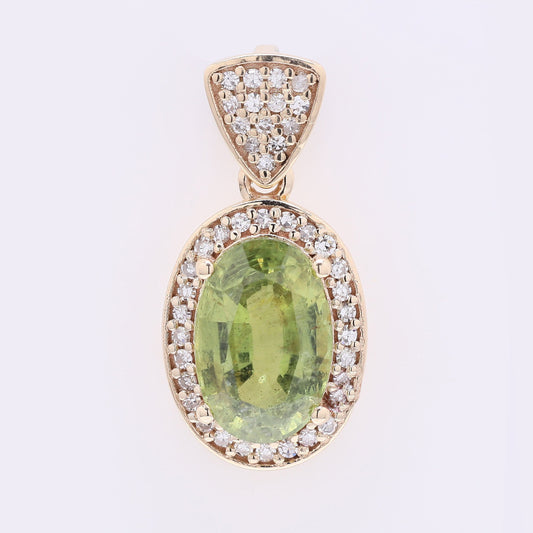 2.35 Ct Oval Mixed Cut Natural Green Sapphire 14K Gold Pendant