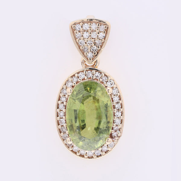 2.35 Ct Oval Mixed Cut Natural Green Sapphire 14K Gold Pendant