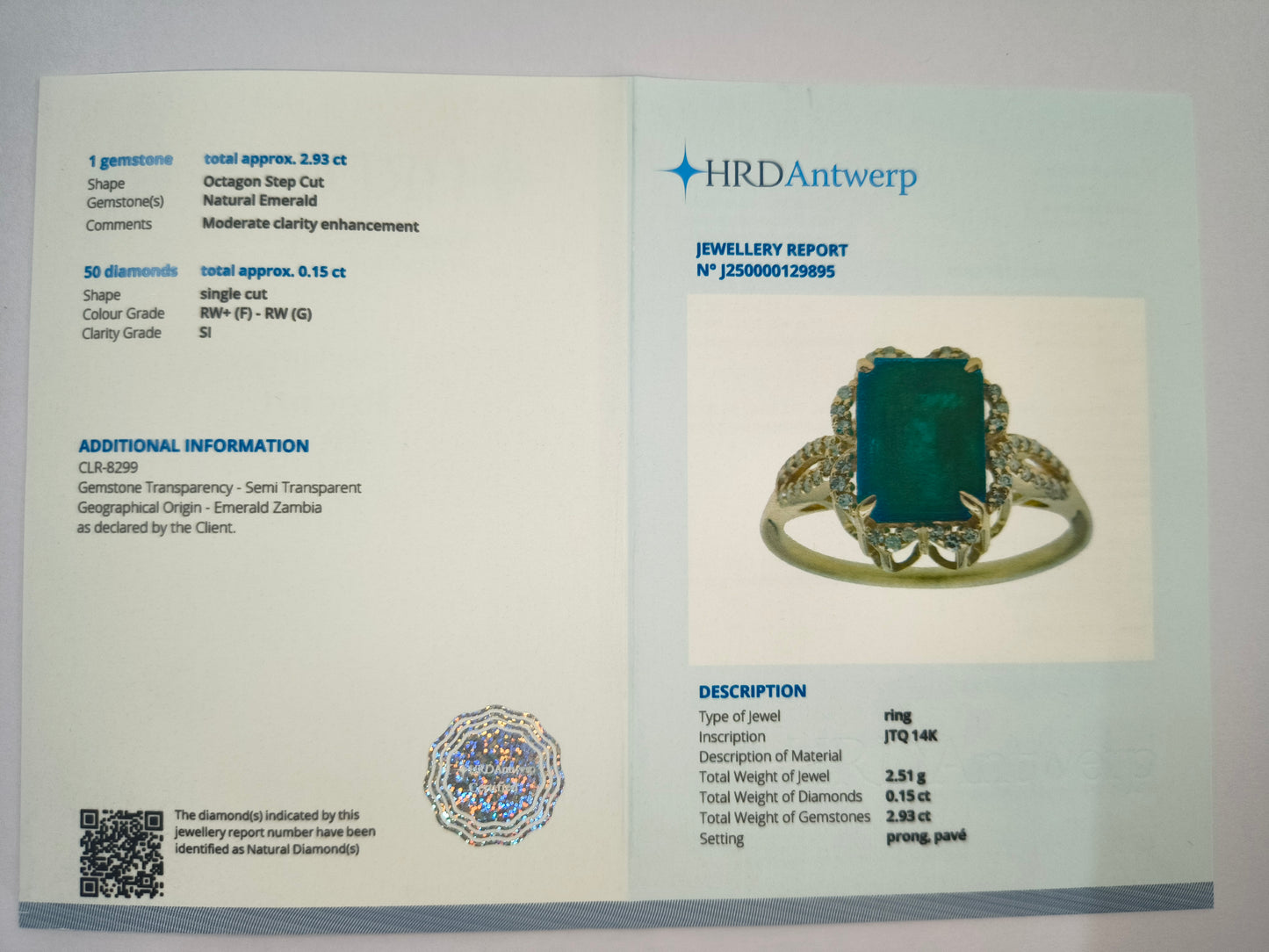 3.08 Ct Octagon Natural Emerald 14K Gold Ring