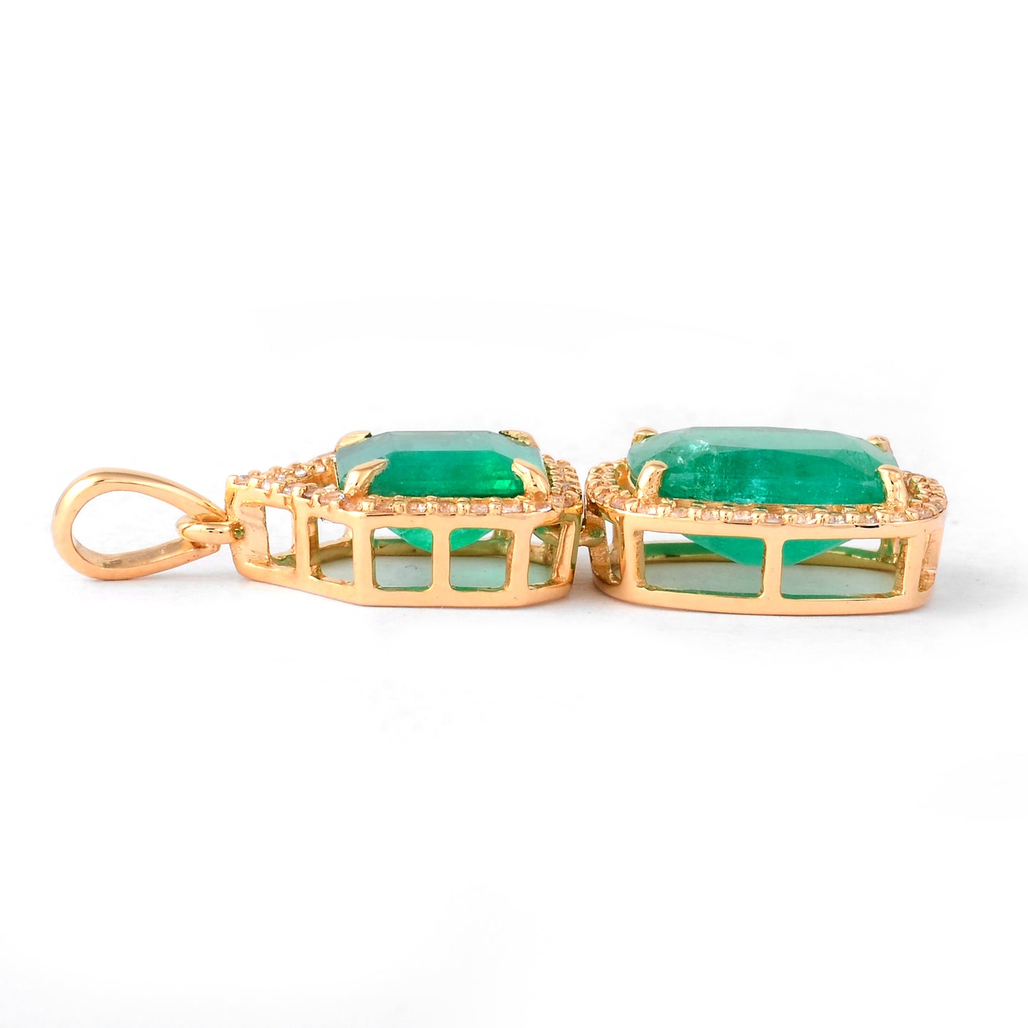 3.35 Ct Octagon Step Cut, Cushion Mixed Cut Natural Emerald 14K Gold Pendant