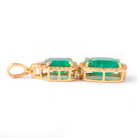 3.35 Ct Octagon Step Cut, Cushion Mixed Cut Natural Emerald 14K Gold Pendant