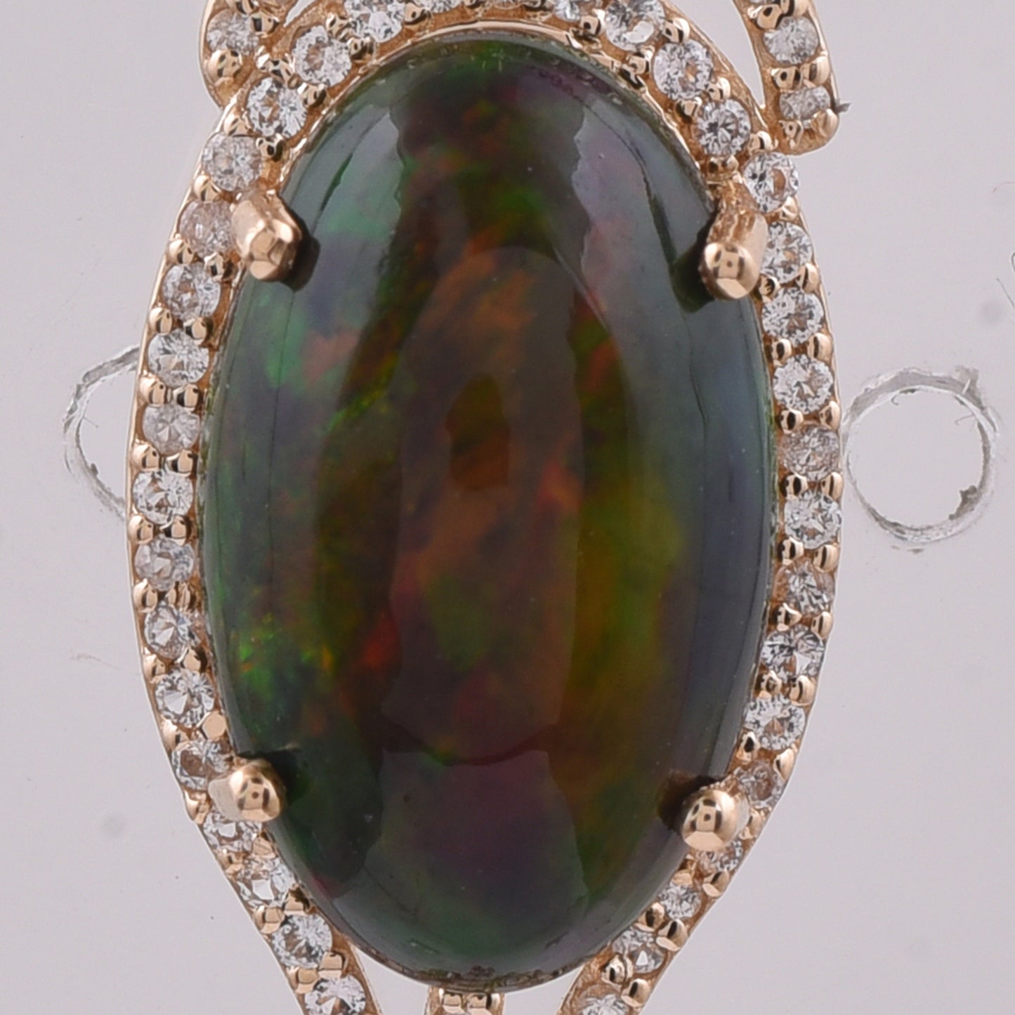 3.84 Ct Oval Cabochon Cut Natural Black Opal 14K Gold Pendant