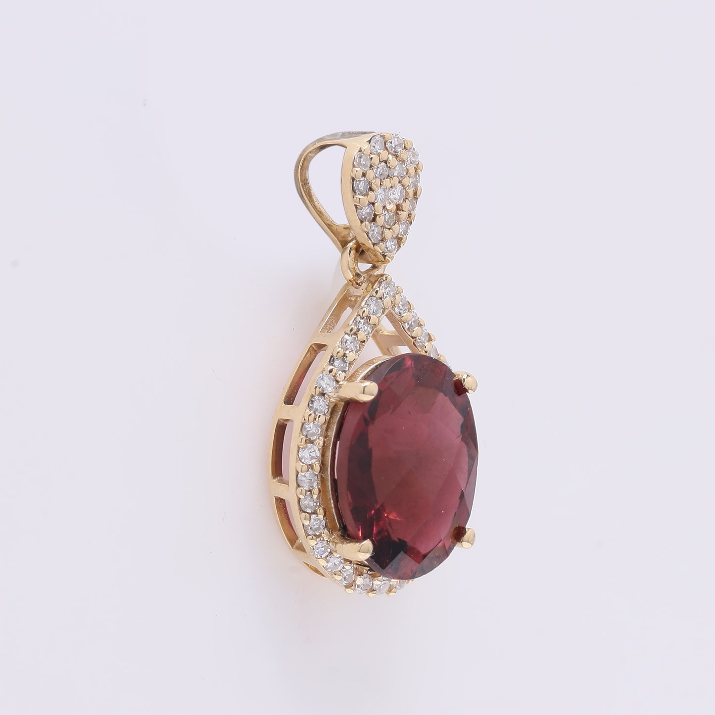2.28 Ct Oval Mixed Cut Natural Rubellite 14K Gold Pendant