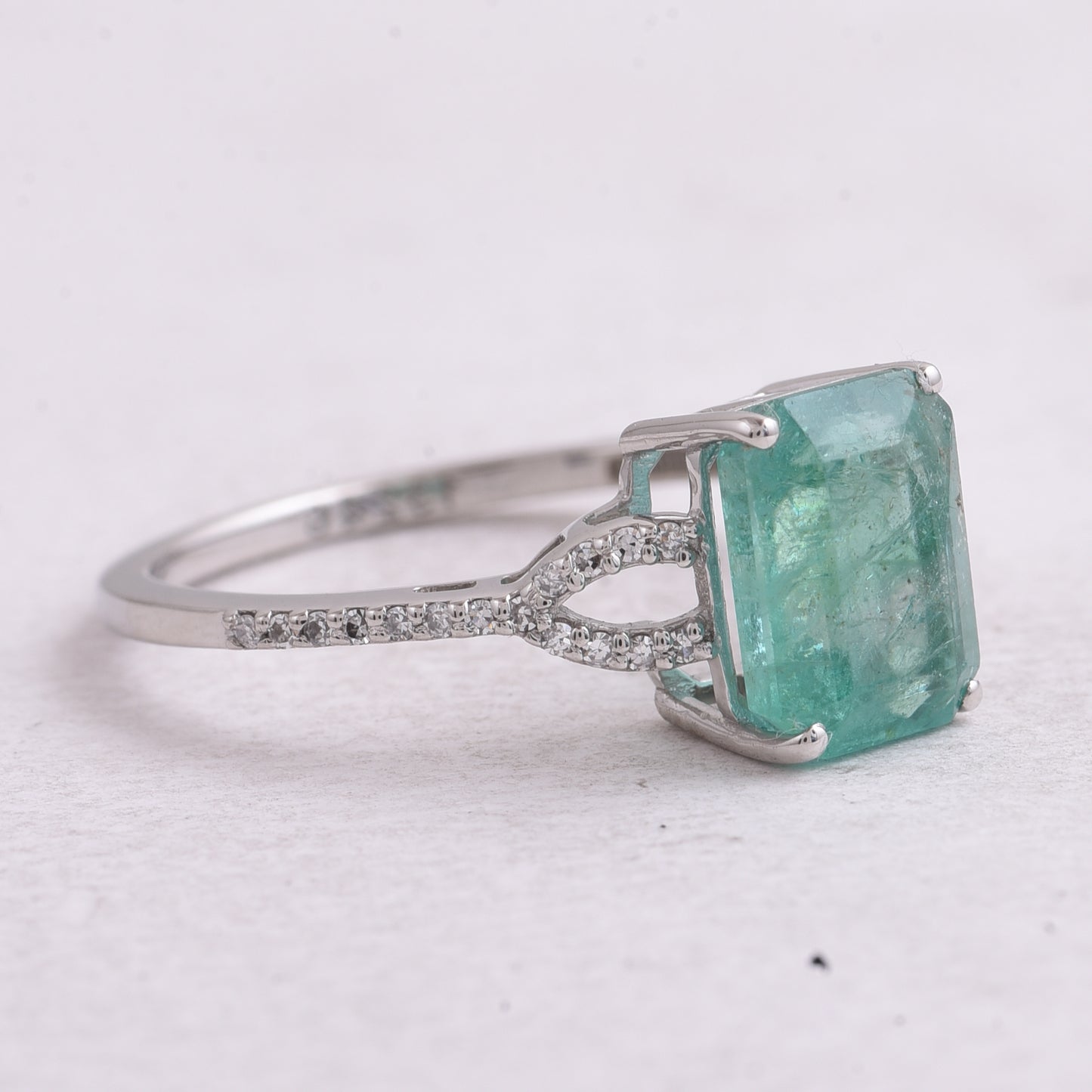 2.54 Ct Octagon Step Cut Natural Emerald 950 Platinum Ring