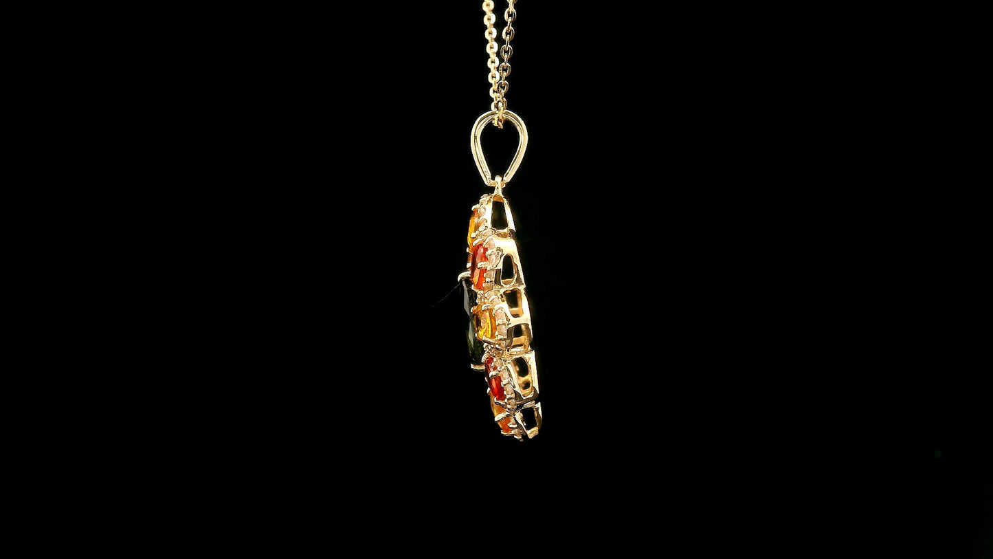 2.56 Ct Marquise Multi Sapphire 14K Gold Pendant