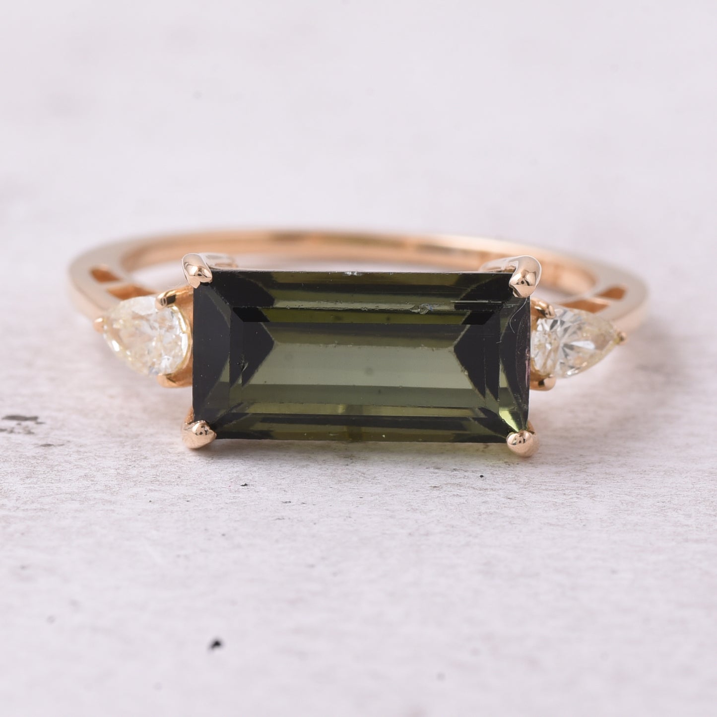 3.71 Ct Rectangle Step Cut Natural Green Tourmaline 14K Gold Ring