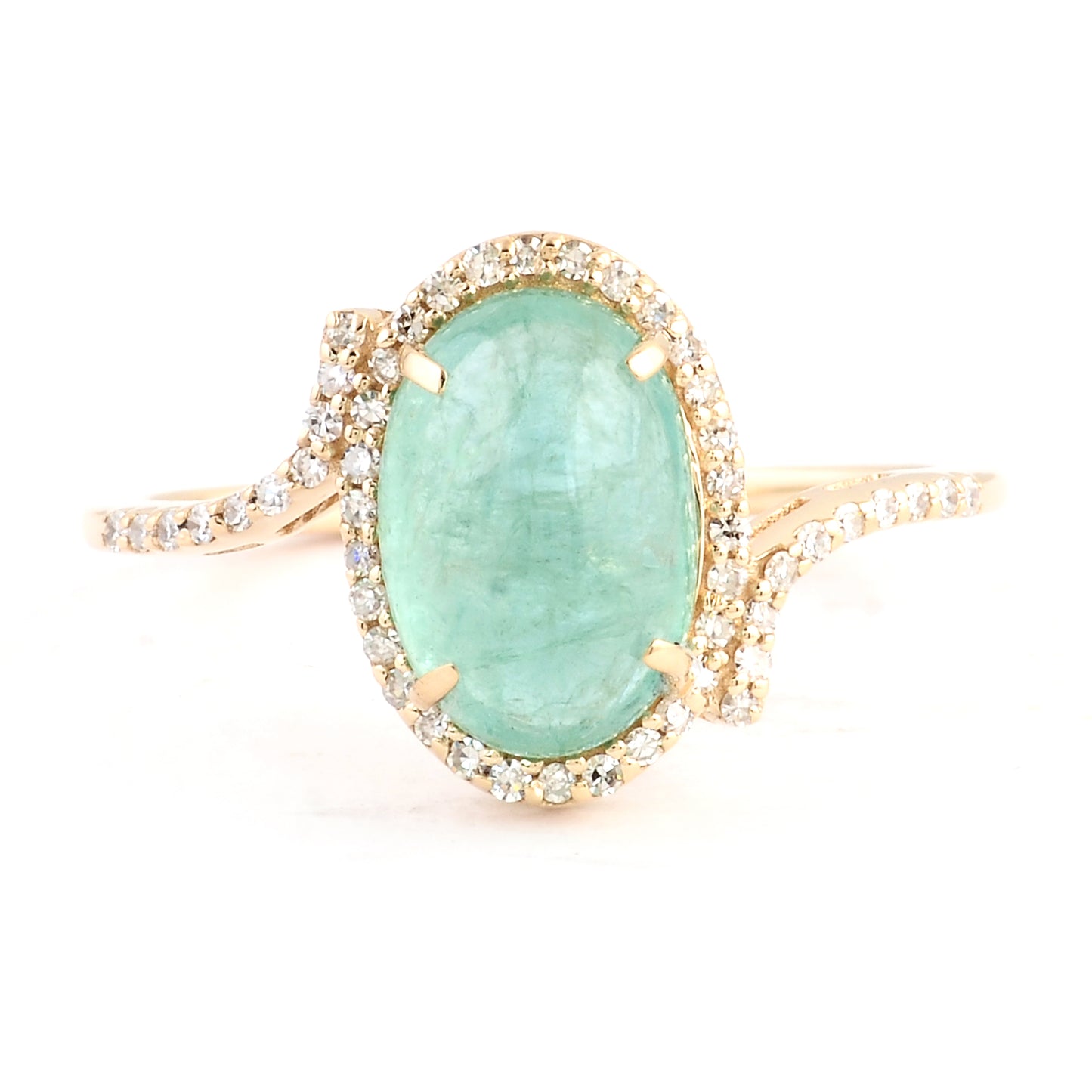 2.39 Ct Oval Cabochon Natural Beryl Emerald 14K Gold Ring
