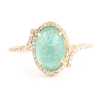 2.39 Ct Oval Cabochon Natural Beryl Emerald 14K Gold Ring